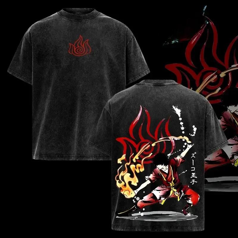 

Avatar The Last Airbender Manga Zuko T-shirt Men Women Clothing Tops Washed Oversized T Shirt Cotton Short Sleeve Graphic Tees XXL чорний