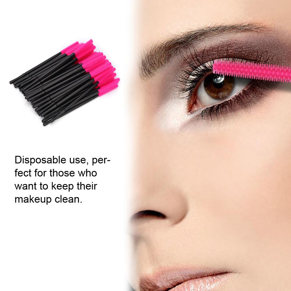 50Pcs Set Disposable Eyelash Brush Makeup Brushes Mascara Applicator Beauty ToolRose Red