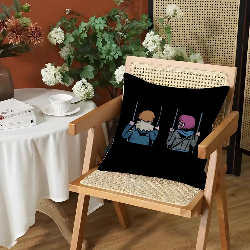 Cartoon SScott PPilgrim Cushion Cover Silky Short Plush Invisible Zipper Dustproof Sofa Pillow Case for Home Decor