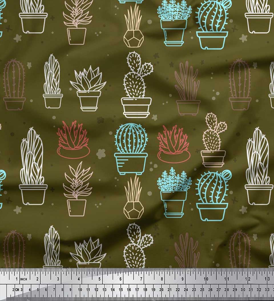 

Тканина для шиття Soimoi Japan Crepe Satin Dot & Cactus Tree Print, метр 42 дюйма 42 Inch Wide - Poly Crepe кольору морської хвилі