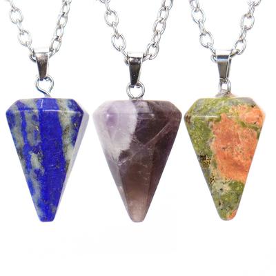Natural Stone Crystal Cut Tapered Hexagonal Pillar Bullet Head Pendulum Necklace Pendant N631