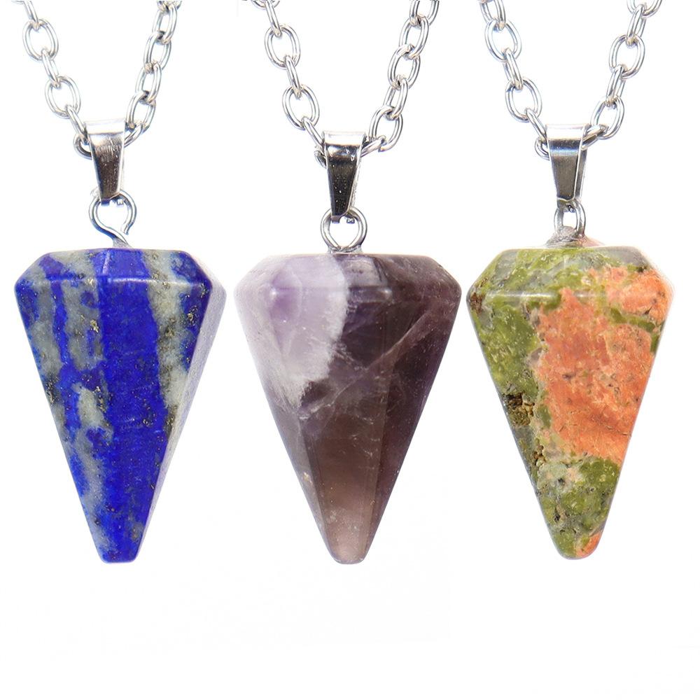 Natural Stone Crystal Cut Tapered Hexagonal Pillar Bullet Head Pendulum Necklace Pendant N631