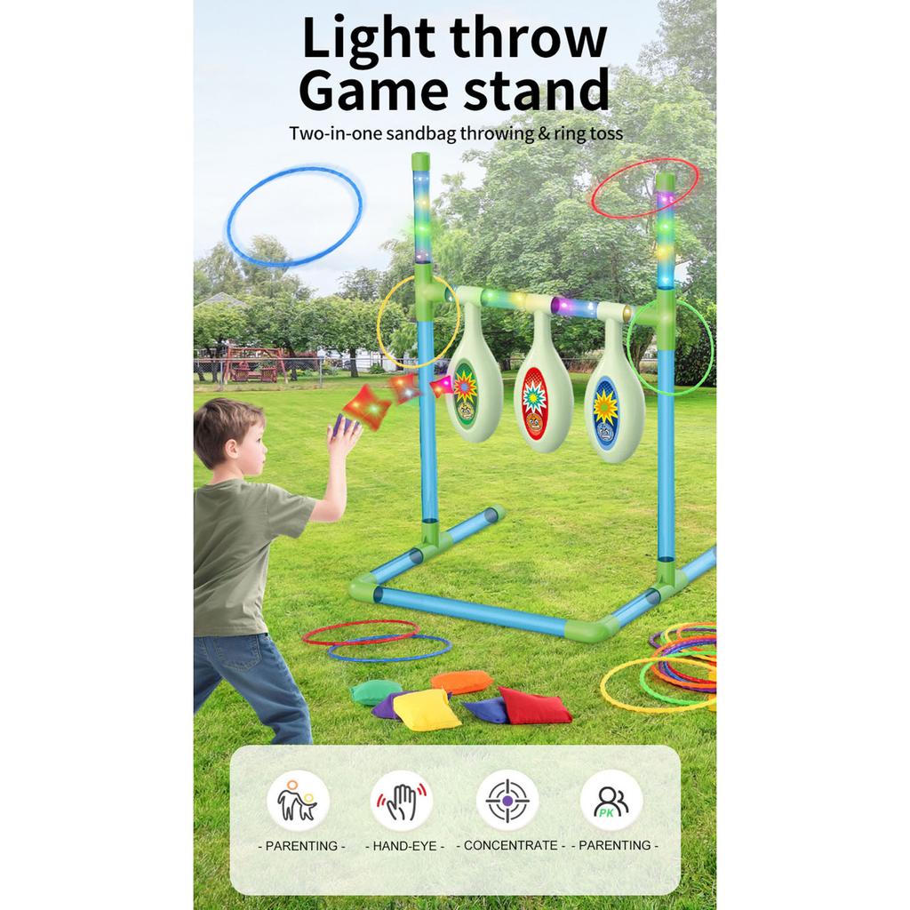 Indoor And Outdoor Beanbag Throwing Game Stand With Lights, 2-in-1 Two-player Competitive Throwing And Ring Game Toy
