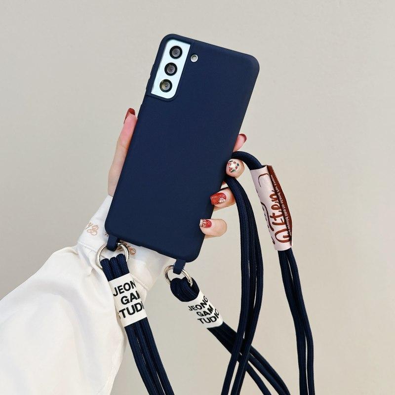 

Crossbody Lanyard Strap Case For Samsung Galaxy A16 A36 A17 A55 A35 S24 FE S25 S26 Ultra Solid Color Silicone Soft Cover Galaxy A36&Case & Strap