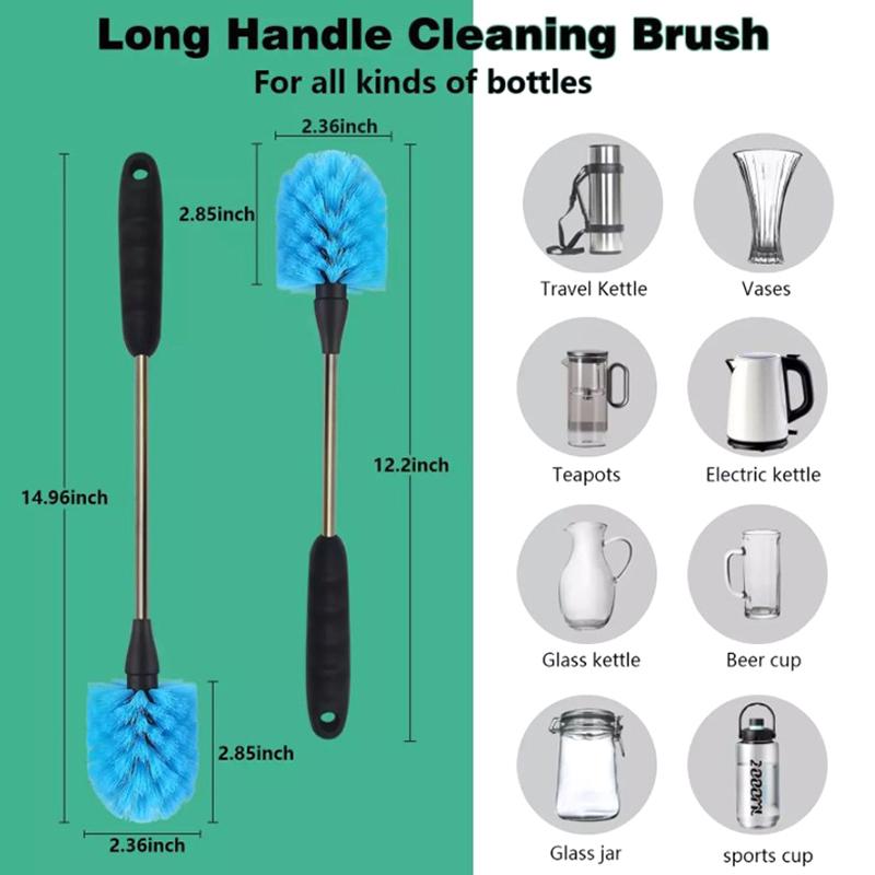 3-In-1 Stainless Steel Water Bottle Brush Set Cleaning Brush Long Handle Water Bottles Cleaner Washing Kitchen Scrubbing Tools