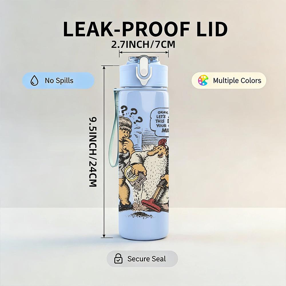 1PC Retro Cartoon Old Man Comic Print 750ml Portable Sports Water Bottle Leakproof Gym Outdoor Travel Drink Cup