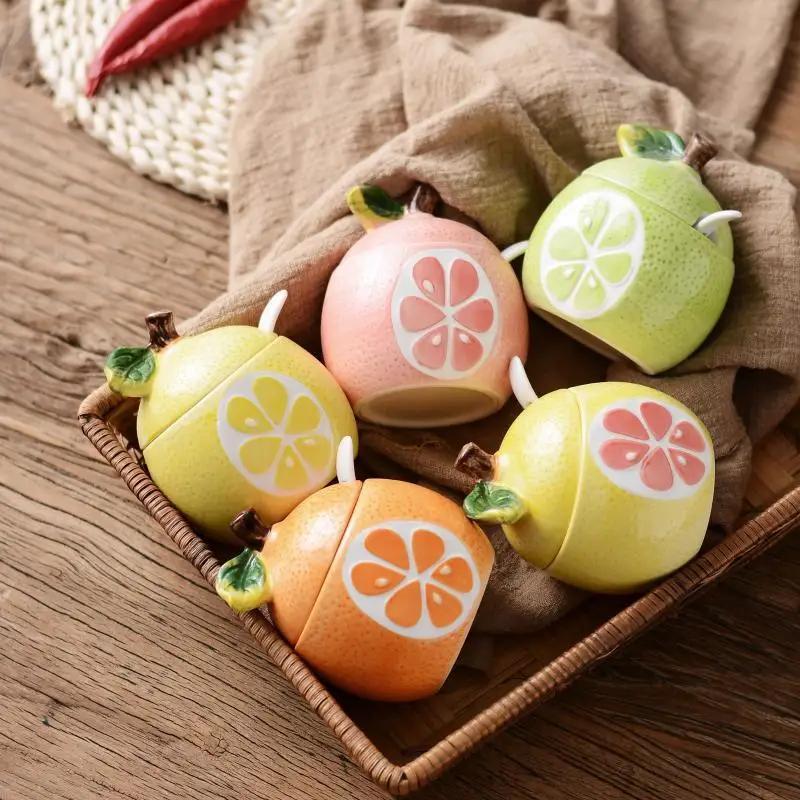 

NEW Cartoon Fruit Ceramic Seasoning Jar with Spoon Set Kitchen Supplies Household Seasoning Box Seasoning Bottle