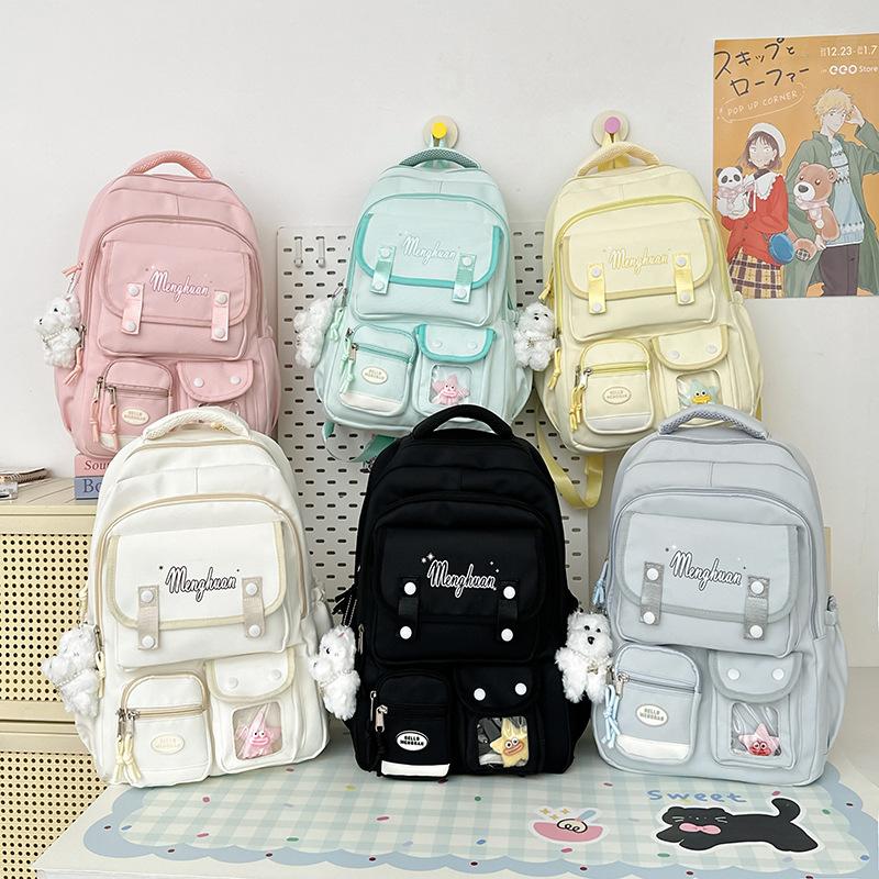 School Bag, Junior High School Girls, Multi-pocket Backpack, High School , Large-capacity Load Reduction, Ridge Protection, Cute Versatile Backpack