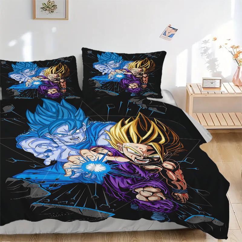 3pcs Goku and Vegeta Dragon Ball Super Print Cover Set Ultra Soft, Breathable, and Comfortable Bedding with Stylish Design for Bedroom and Guest