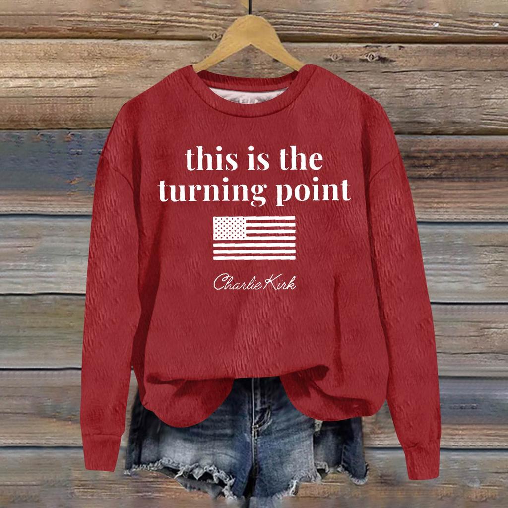 Ladies Fashion Casual Long Sleeve Printed Round Neck  Pullover Top