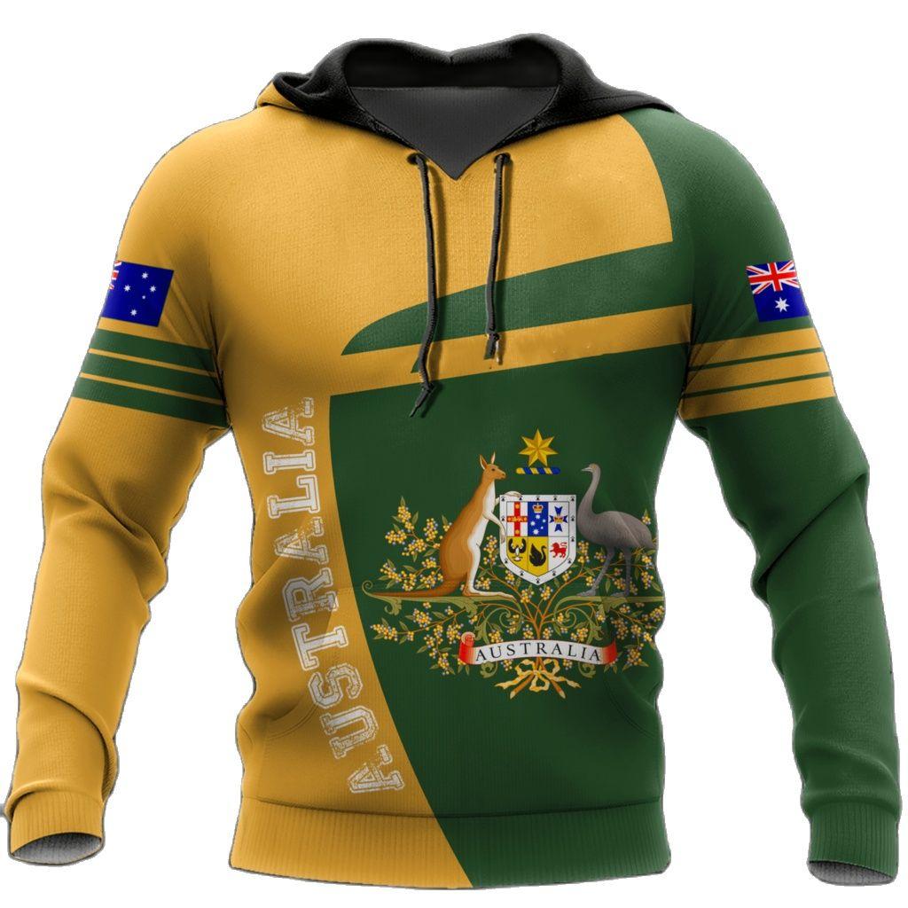 Jesienne bluzy z kapturem z nadrukiem flagi Australii 3D Modne Casualowe Sportowe z Długim Rękawem Męskie Bluzy z Kapturem