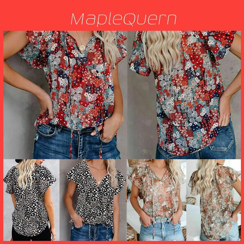 Womens Summer V Neck Short Sleeve T Shirt With Beautiful Floral Print And Comfortable Fit