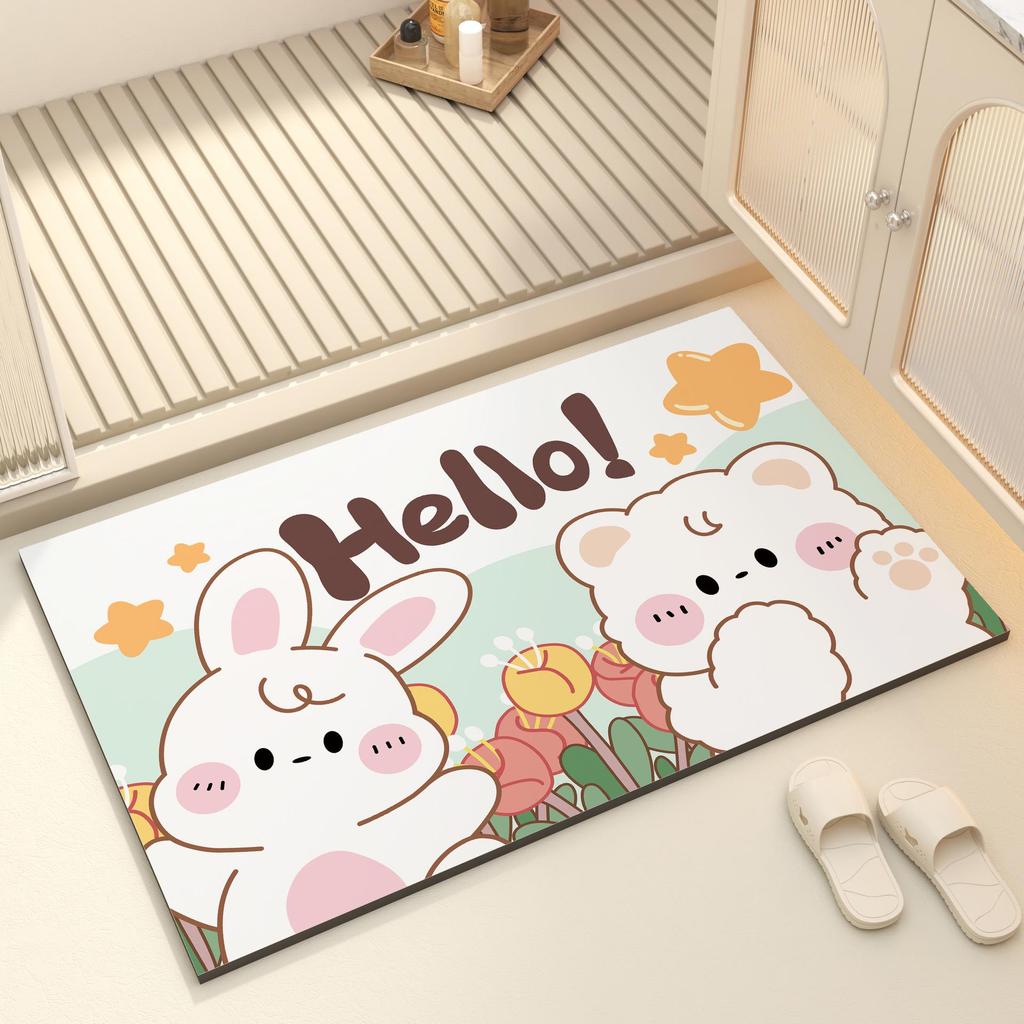 Cute Cartoon Diatom Mud Bathroom Mat - Absorbent, Anti-slip, Quick Dry Foot Mat for Toilet & Door Entrance