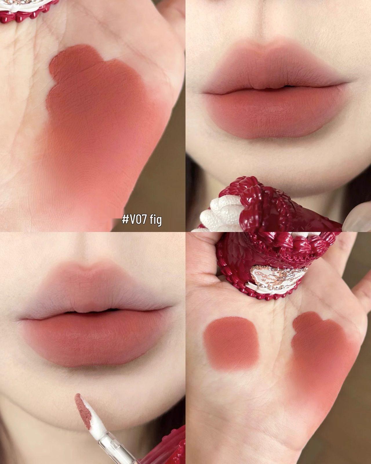 Hua Zhi Xiao Клубничный Капкейк Cupid Lip Cream Матовая Отбеливающая Помада с Пуховкой
