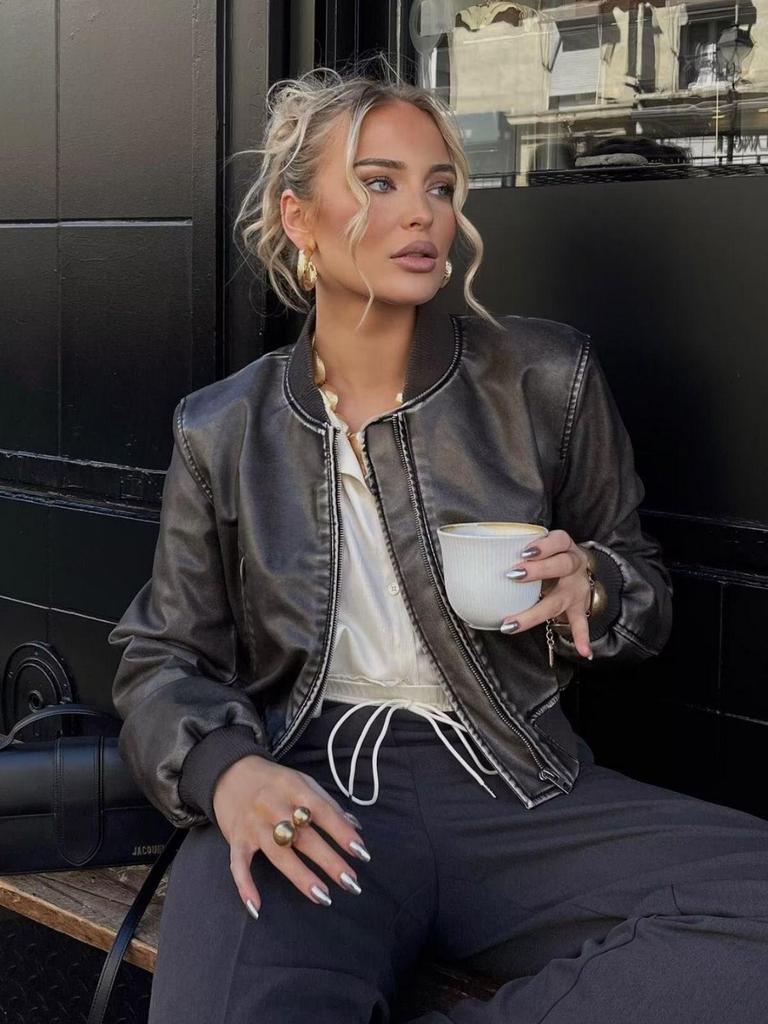 Y2KPU Slim Fit Stand Collar Biker Bomber Jacket - 2023 Autumn Collection