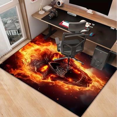 Feuriger Totenkopf Teppich für ein edgy Gaming Setup - Gotische Fußmatte, Flammen Design Dunkle Ästhetik Dekor Anti-Rutsch-Teppich maschinenwaschbar