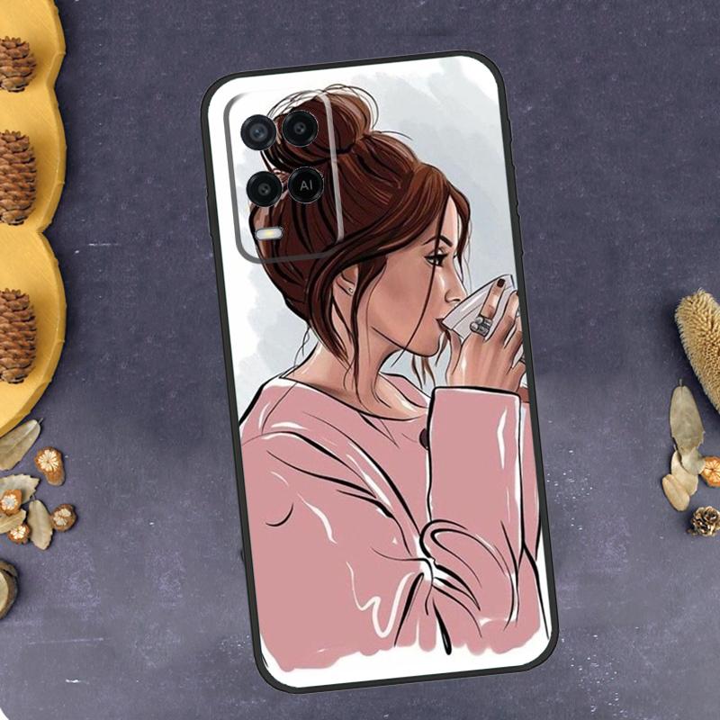 Princess Female Boss Coffee Phone Case For Oppo A94 A74 A54 A15 A18 A38 A58 A78 A98 A40 A60 A80 A16 A76 A96 A57S A17 A77
