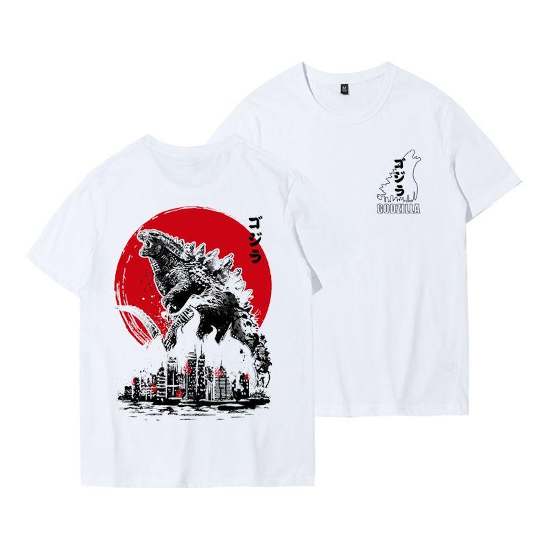 ETST 011 2023 Lente en Zomer Nieuw Godzilla T-shirt Heren Koreaanse Versie Losse Pure Ronde Hals Japanse Retro Trendy Korte Mouwen XL