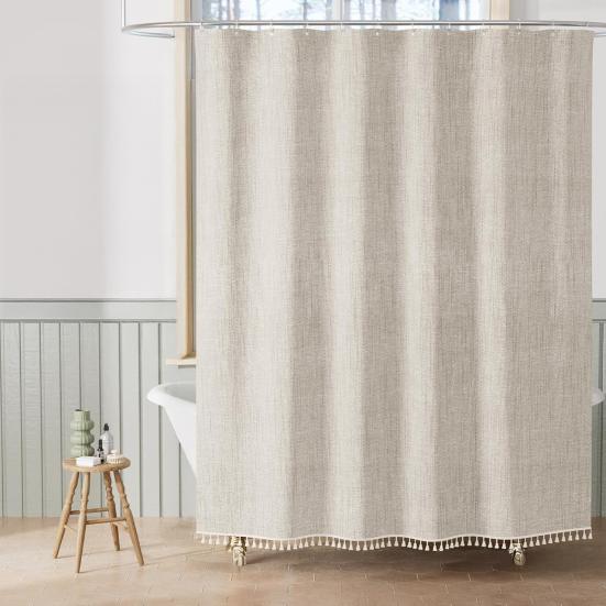 Boho Zasłona Prysznicowa z Frędzlami Zasłona Prysznicowa Farmhouse Zasłona Kąpielowa z Frędzlami i Oczkami Haczyki do Dekoracji Domu RV Łazienki