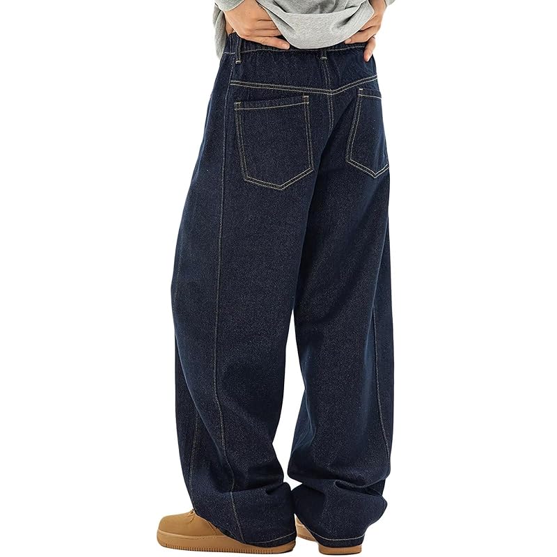 

[WUXZHI] denim pants men s wide pants jeans Relaxing baggy pants black street jeans straight sarouel pants big silhouette American casual big size