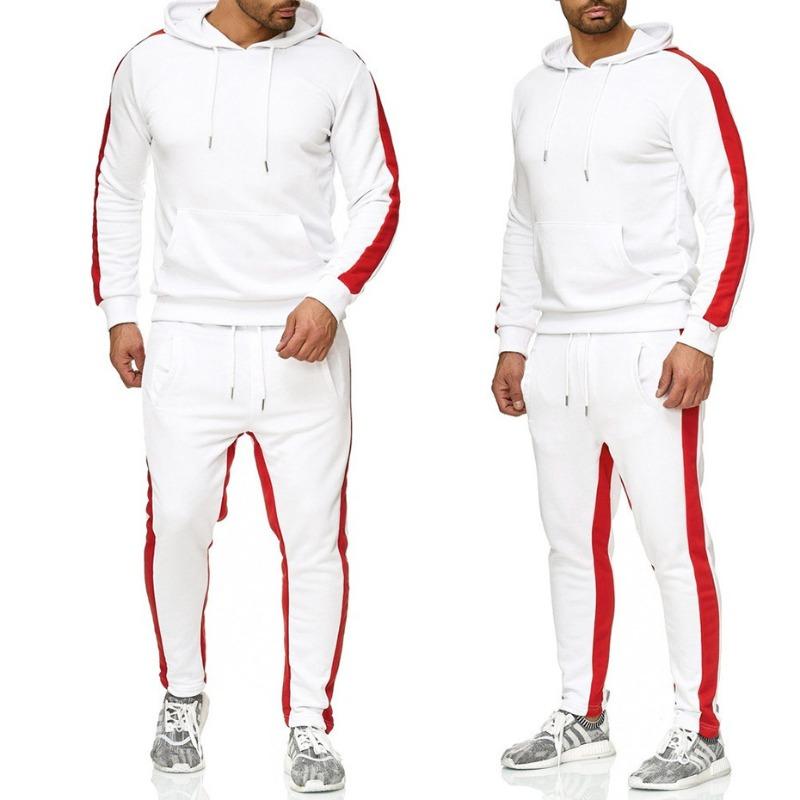 Autumn and winter hot-selling new men s hooded solid color sweater suit men s casual sports suit M белый