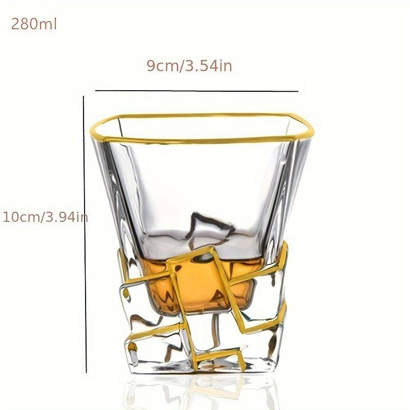 1pc Whiskey Glass Tumbler Golden Line Wine Whisky Glasses Golden Painted Crystal Barware Multi-Functional Beer Cocktail Cup Mother's Day Gift Party