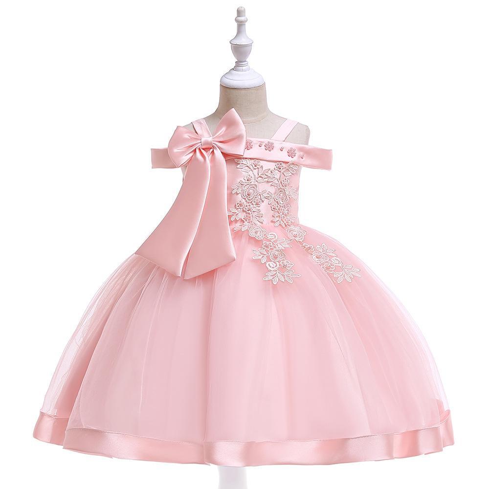 Girls' One-Shoulder Evening Dress for Piano Performance - Princess Bow Skirt