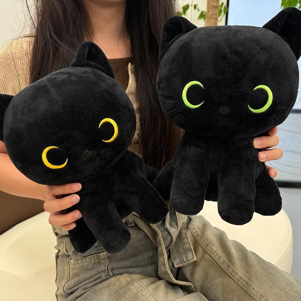 TreasuringU Halloween Party Black Cat Plush Toys Cute Cartoon Long Cat Fuzzy Dolls Happy Halloween Party Birthday Gifts