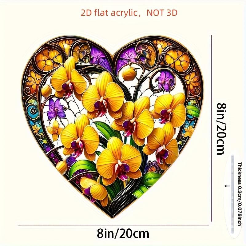 2D Flat Heart Shaped Orchid Acrylic Decoration Sign, Butterfly Orchid Color Design, Suitable for Wall Decoration, Porch, Room, Villa, Accents Home, Ha