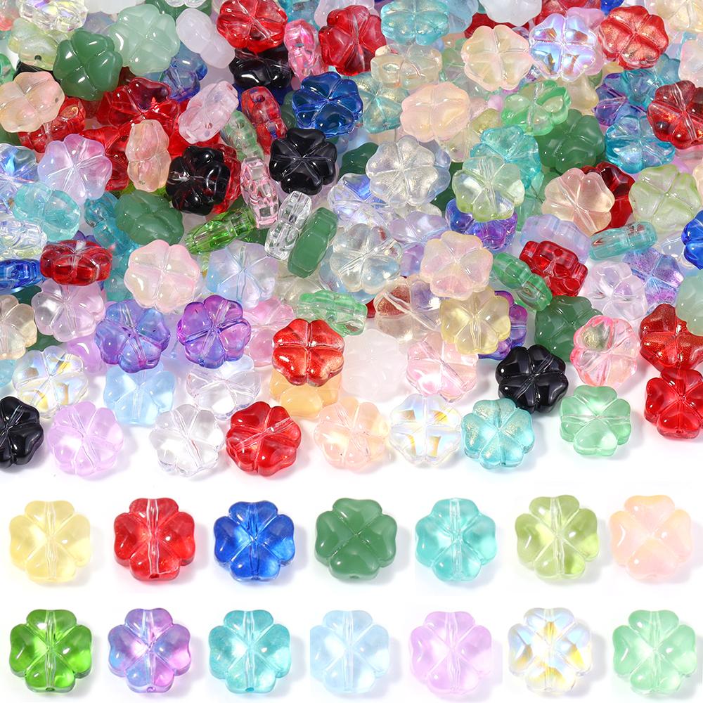 50pcs/lot 10mm Four Leaf Clover Lampwork Beads For Jewelry Making Loose Glass Beads DIY Bracelet Necklace Accessories Wholesale