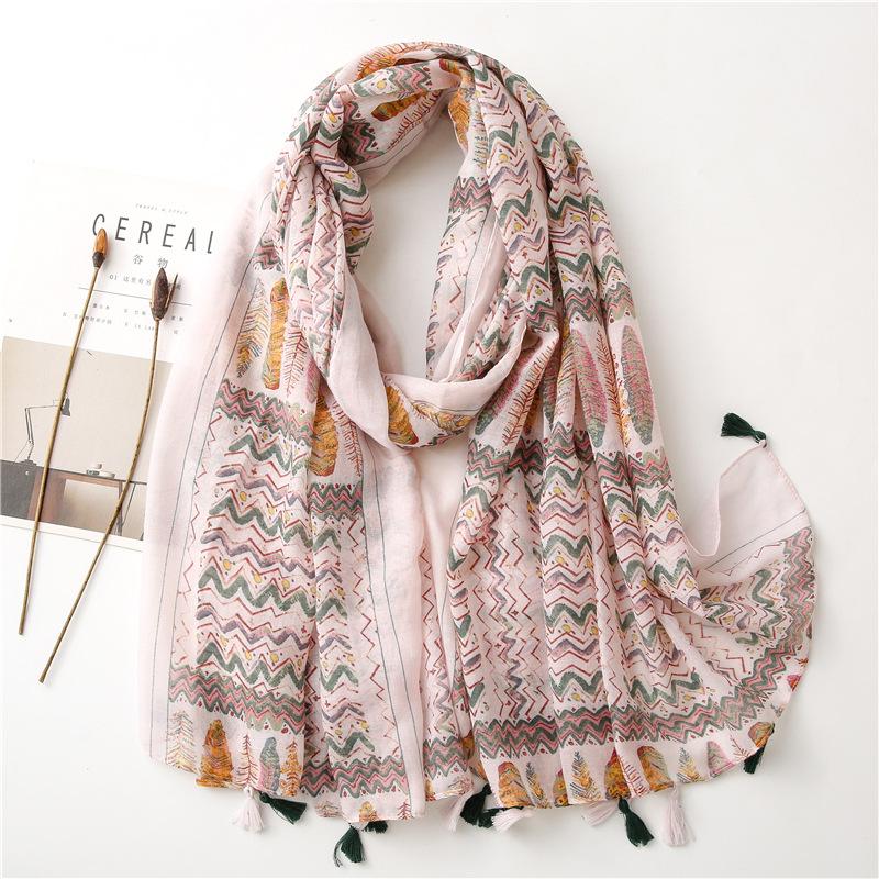 Autumn Fashion Aztec Ethnic Floral Tassel Viscose Shawl Scarf Lady Luxury Print Soft Thin Pashmina Stole Bufandas Muslim Hiajb