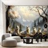 Snow Mountain Forest Grey Wolf Natural Oil Painting Tapestry Background Hanging Cloth Cool Wall Decoration Room Decor