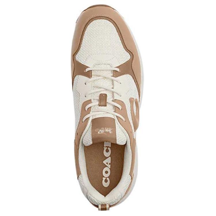 Coach Strider Fabric Synthetic Leather Round Toe Lace-Up Low-Top Casual Shoes Men Sneaker Brown CU288-TAU