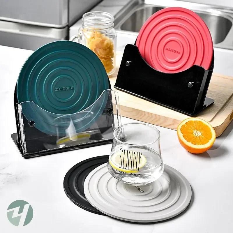 1PC Silicone Mat Coasters Food Grade Material Placemats Anti-slip Table Mats Kitchen Accessories Round Coasters Placemat