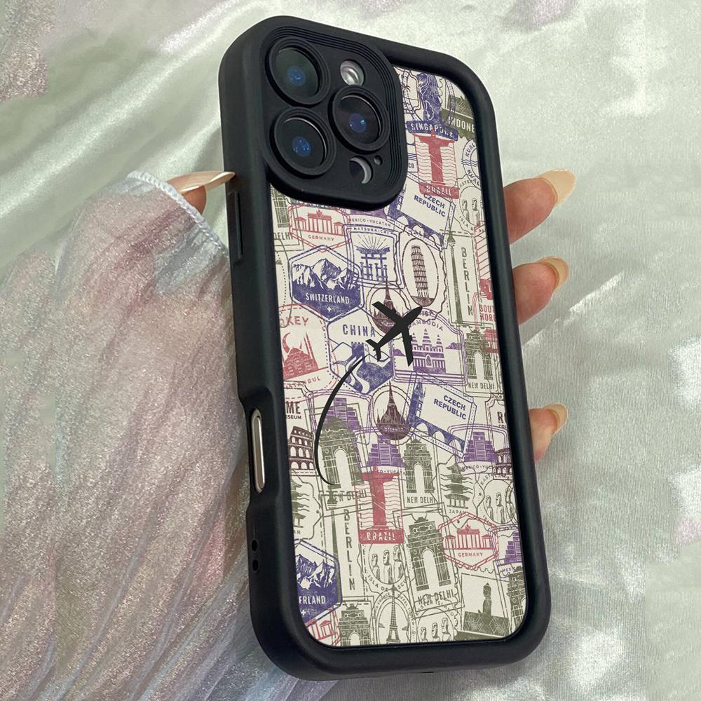 JT510 Stamps Assortment of Visa Traveling Paris for iPhone 17 16 15 Pro Max Samsung S26 S25 Ultra A17 A07 A56 A16 Xiaomi 15T Redmi 15c 14C Soft Case