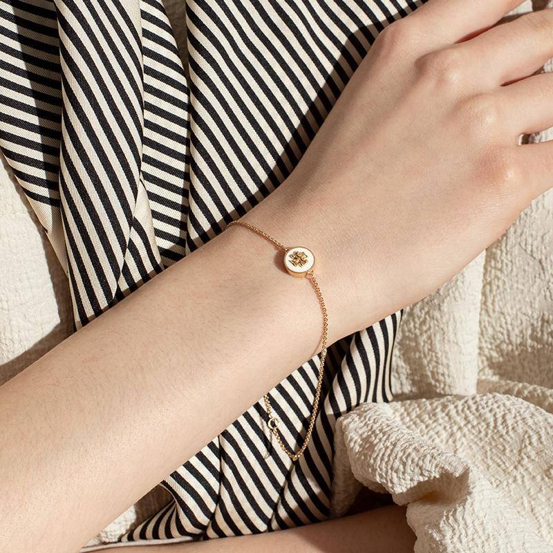 Tory Burch Brass Enamel Logo Pendant Fashion Bracelet Women bracelets Gold 90284-700