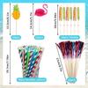 Hawaiian Party Set: 100PCS Colorful Paper Straws, Umbrella Picks, Fruit Picks, Honeycomb Pineapples, Flamingos, Firework Picks