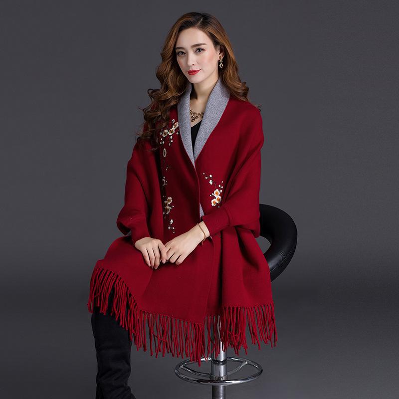 

Кашемировая шаль-накидка для матери: Верхняя одежда Cheongsam для свадеб от весны до зимы бордовый/серый
