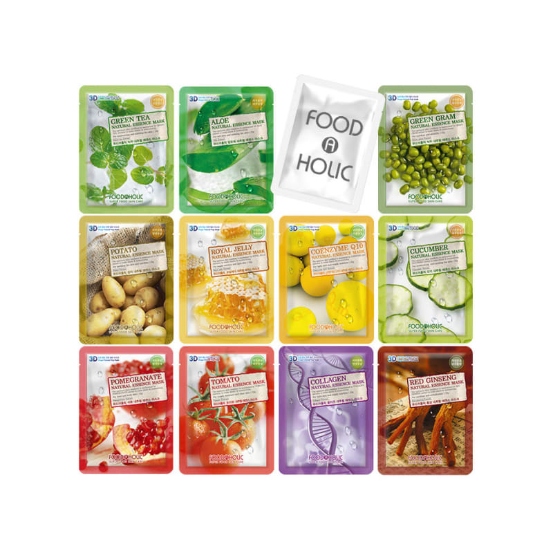 (50 Sheets + Free Shipping) Foodaholic 3D Natural Essence Mask Pack