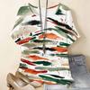 Women Plus Size Round Neck Batwing Short Sleeve Geometric Printed Loose White T Shirt