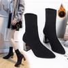 Spring 2025 New Elastic Boots Knitted Short Socks and Boots Electroplated Thin Heel Mid Sleeve Fashion Comfortable Women's Shoes