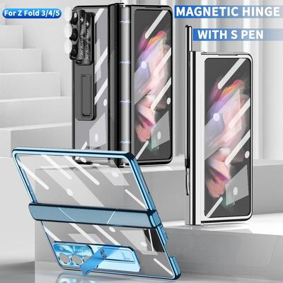 Transparentné puzdro pre Samsung Galaxy Z Fold 3 4 5 Magnetic with S Pen Tempered Film Kickstand Protection Cover