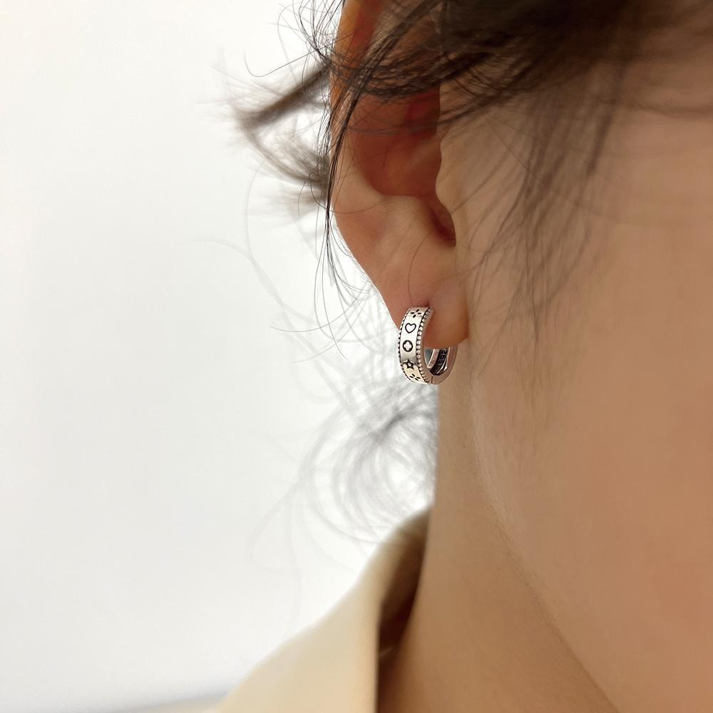 925 Sterling Silver Vintage Earrings For Women Trendy Simple Retro Round Heart Earring Jewelry Prevent Allergy Party Accessories