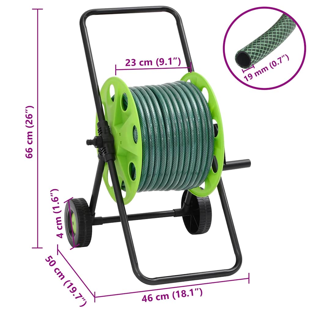 Hose Reel with 0.75  (19 mm) Hose Connection Set 30 m PVC Green Hose