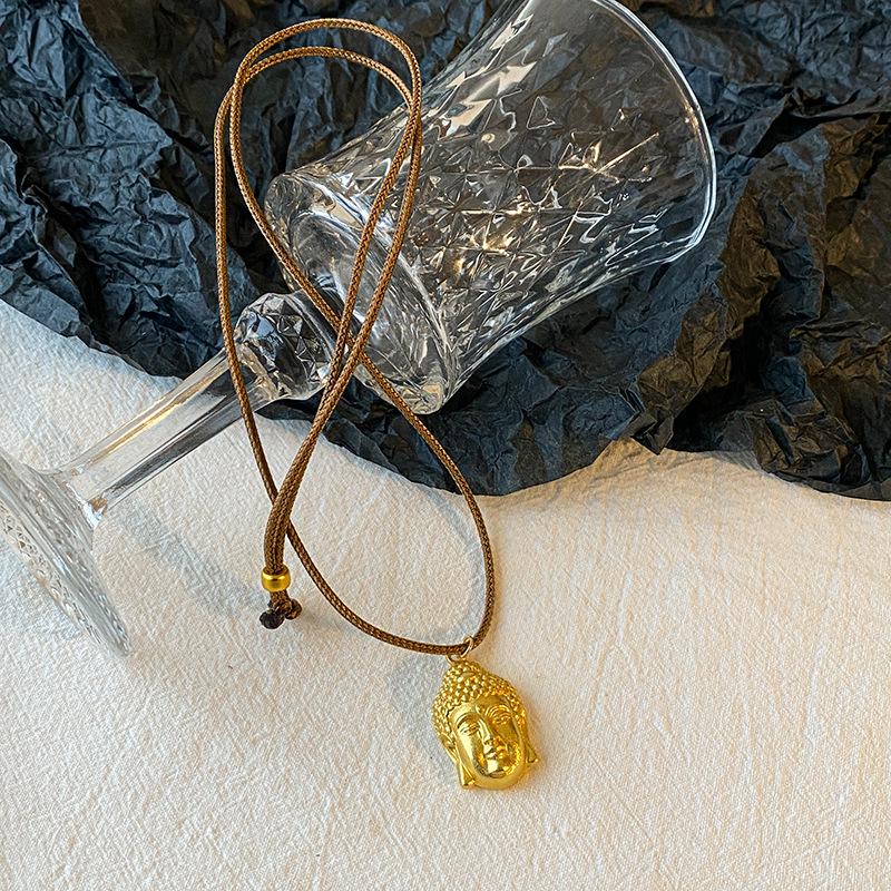 Gold Shop Style Sand Gold Buddha Pendant Necklace - Versatile, Modern Sweater Chain, Fashionable Design Accessory