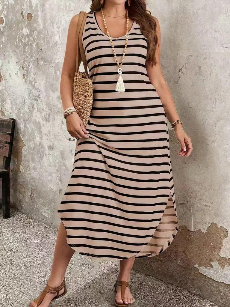 Sommer Neu, Gestreiftes Ärmelloses Kleid, Modisches Und Sexy Strandkleid