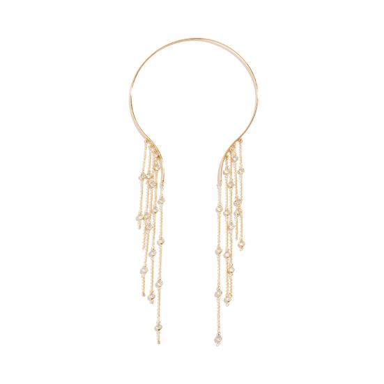 Dlouhý střapec Kovový otevřený choker Hvězda Imitace perlových korálků Střapec Límec Klíční kost Řetízek Náhrdelník Hrudník Tělové šperky pro ženy