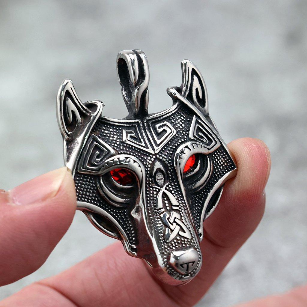 

Vintage Stainless Steel Men s Wolf Head Pendant With Gemstone Decoration