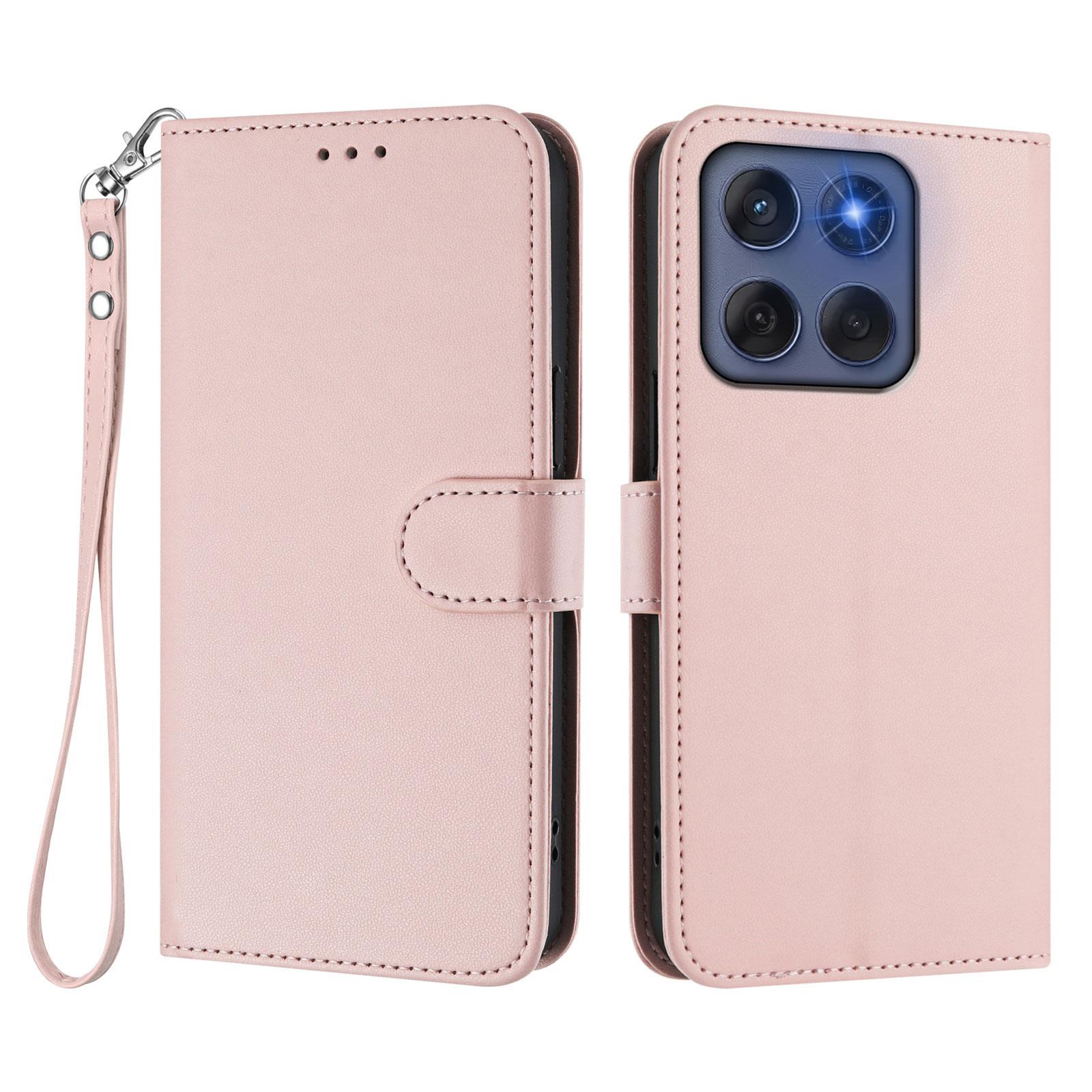 

For Motorola Edge (2025) 5G/Motorola Edge 60 5G/Motorola Edge 60 Fusion 5G Leather Case Wallet Stand Phone Cover with Wrist Strap Pink