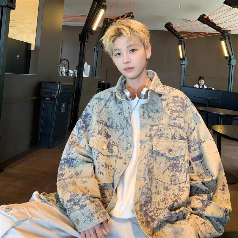 

Мужская джинсовая куртка High-Street с цветочной вышивкой и кисточками - стираная, свободный крой, модный дизайн XL хаки